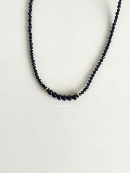 charm33 Black Tourmaline with Obsidian Stone Necklace