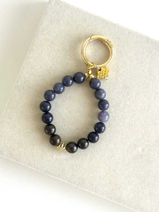 charm60 Bronzite & Blue Angelite Bag Charm with Mystic Knot