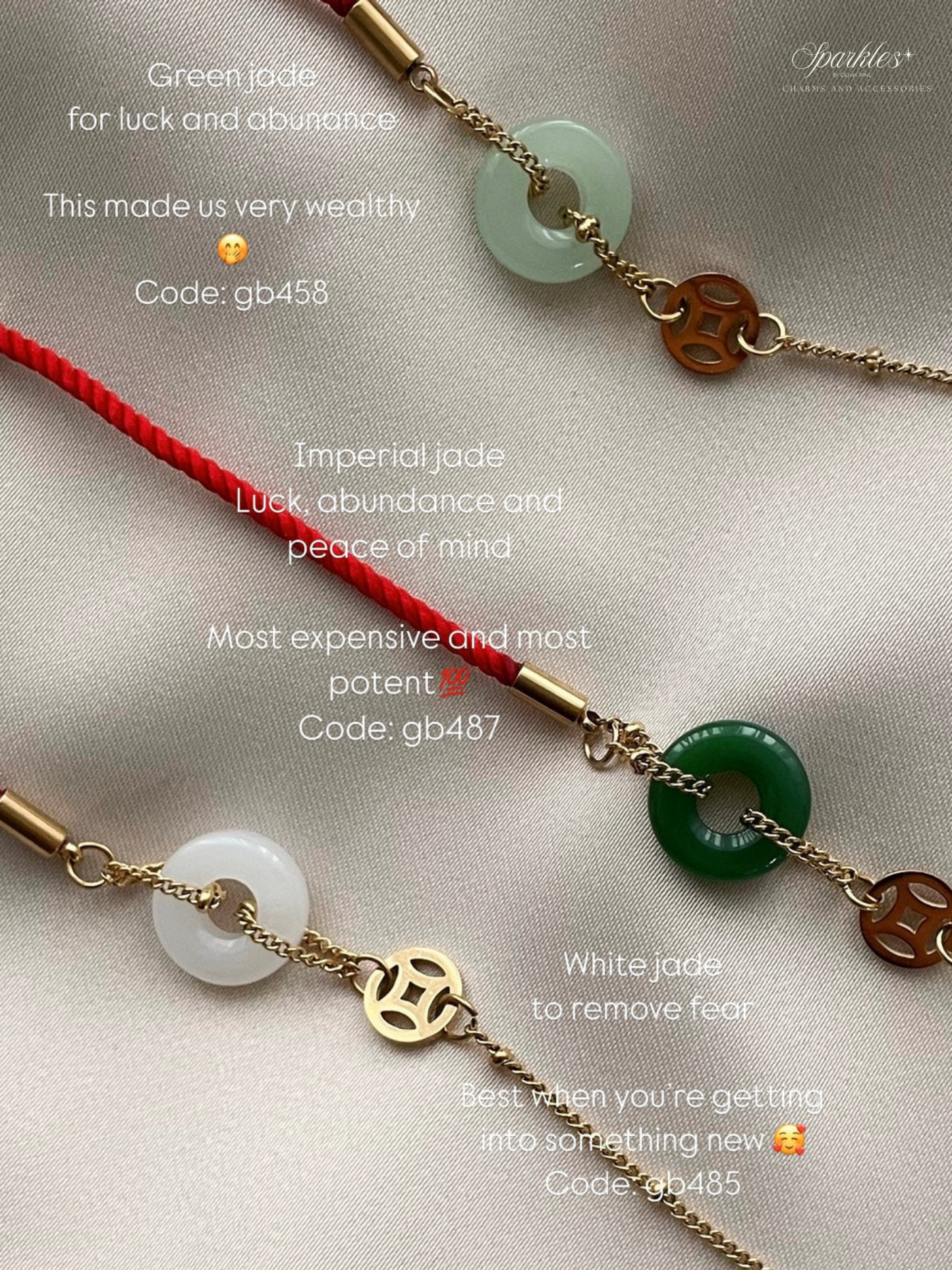 gb485 White Jade red strings