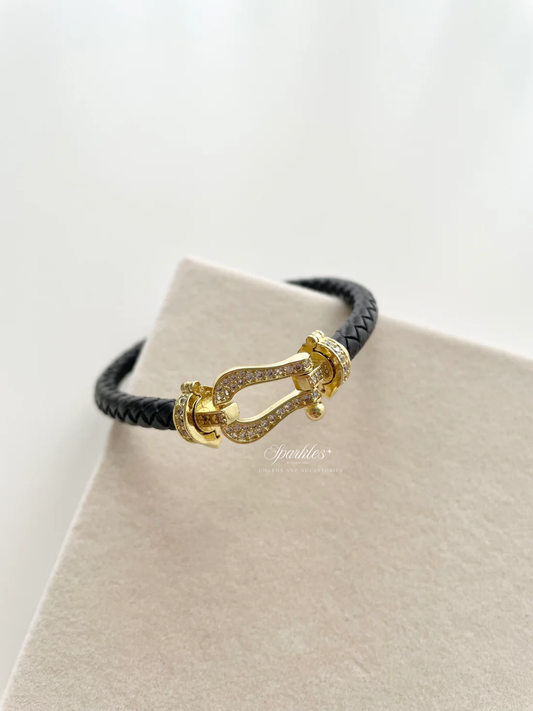 gb506 Gold and Black leather strap bracelet