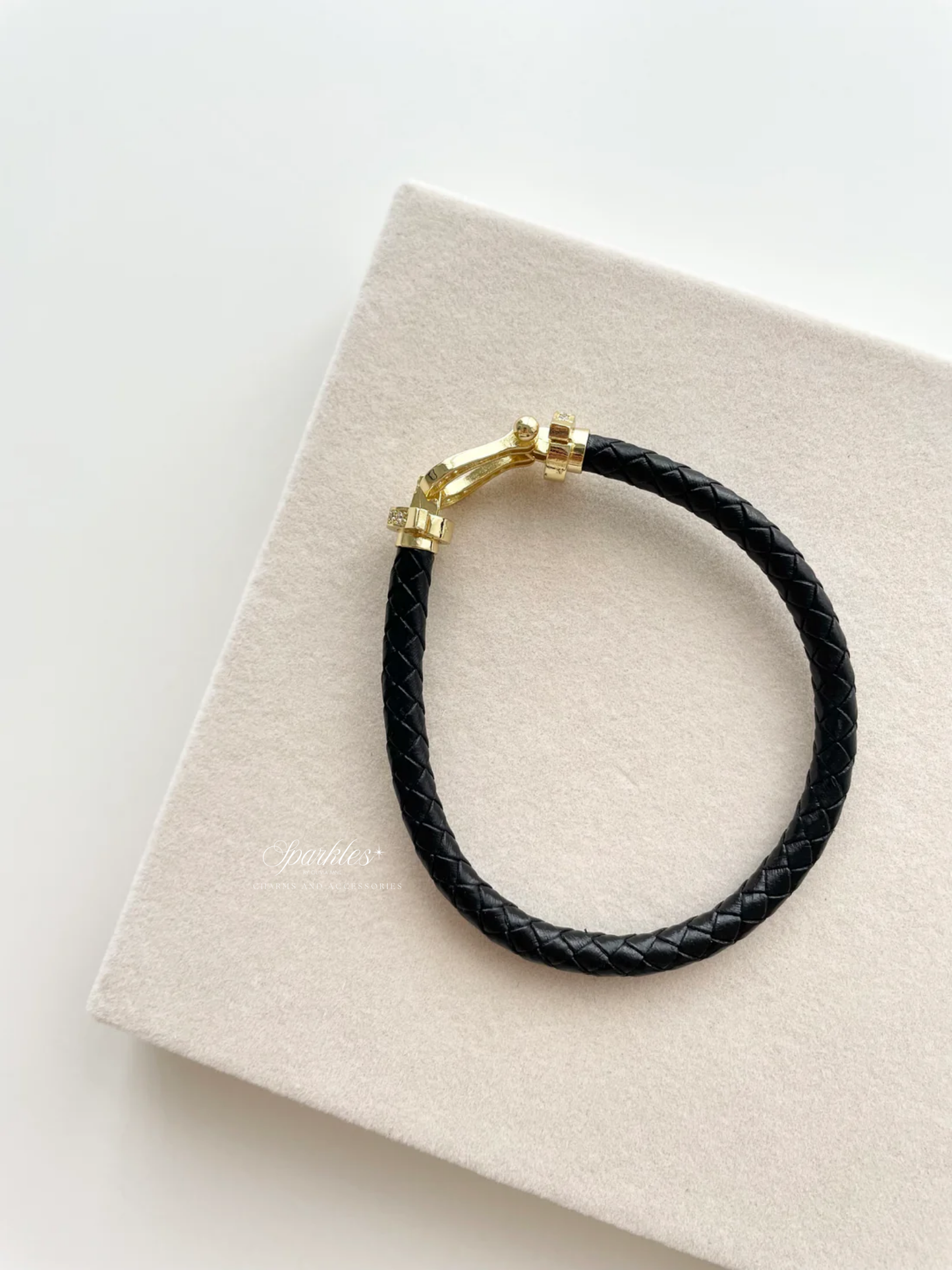 gb506 Gold and Black leather strap bracelet