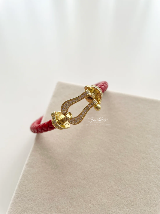 gb507 Gold and Red leather strap bracelet