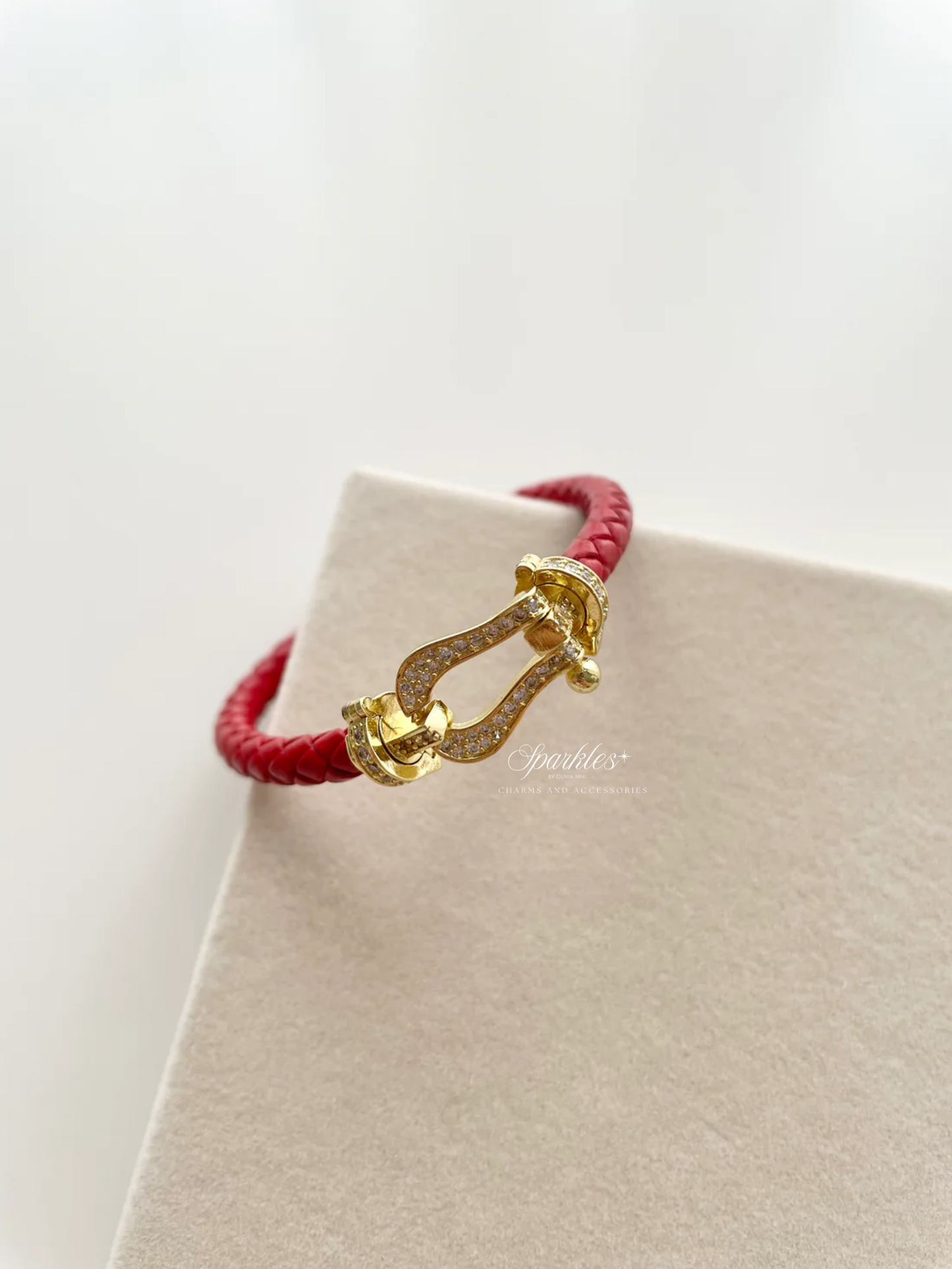 gb507 Gold and Red leather strap bracelet