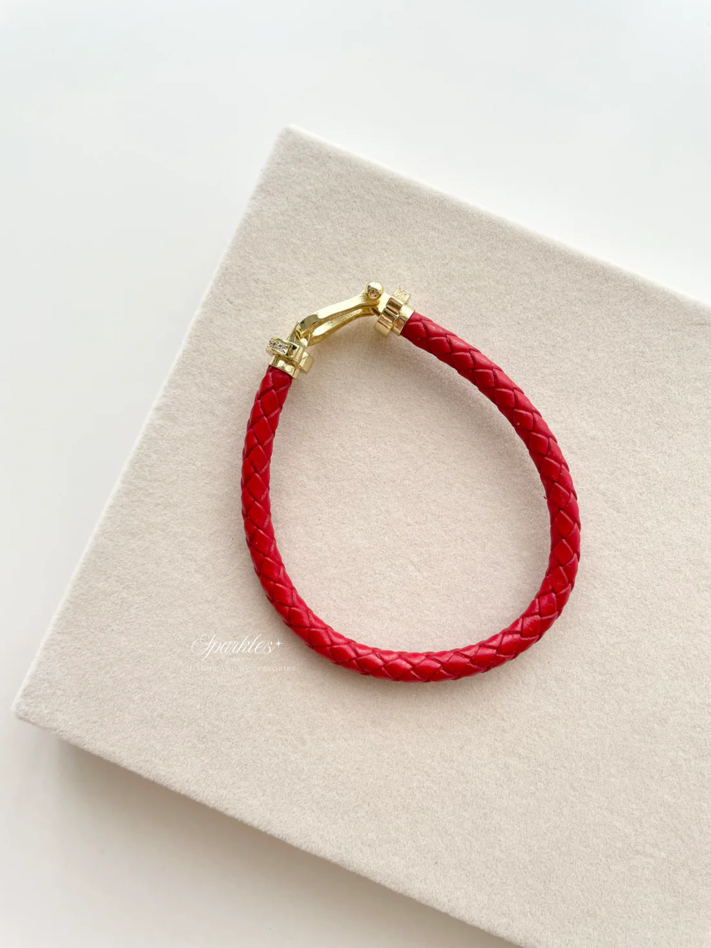 gb507 Gold and Red leather strap bracelet