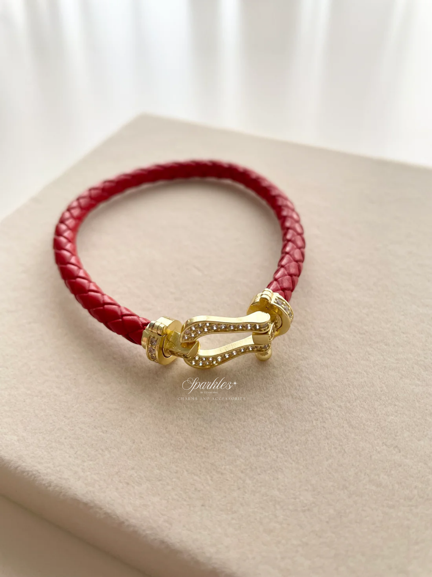 gb507 Gold and Red leather strap bracelet