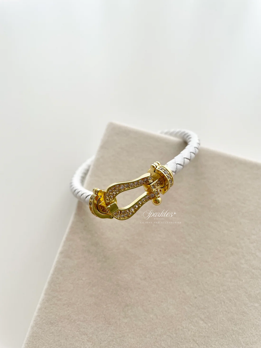 gb510 Gold and White leather bracelet