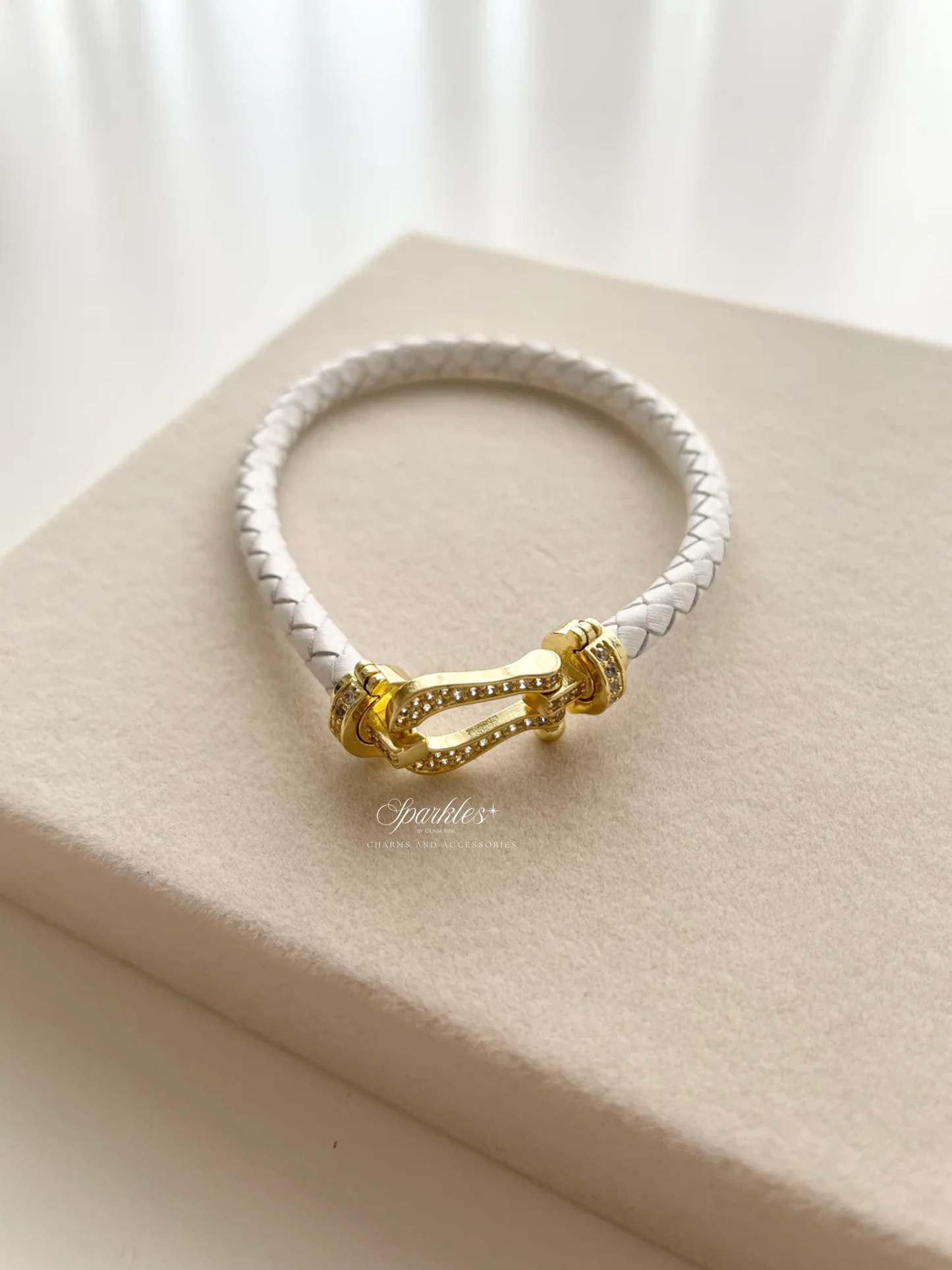 gb510 Gold and White leather bracelet