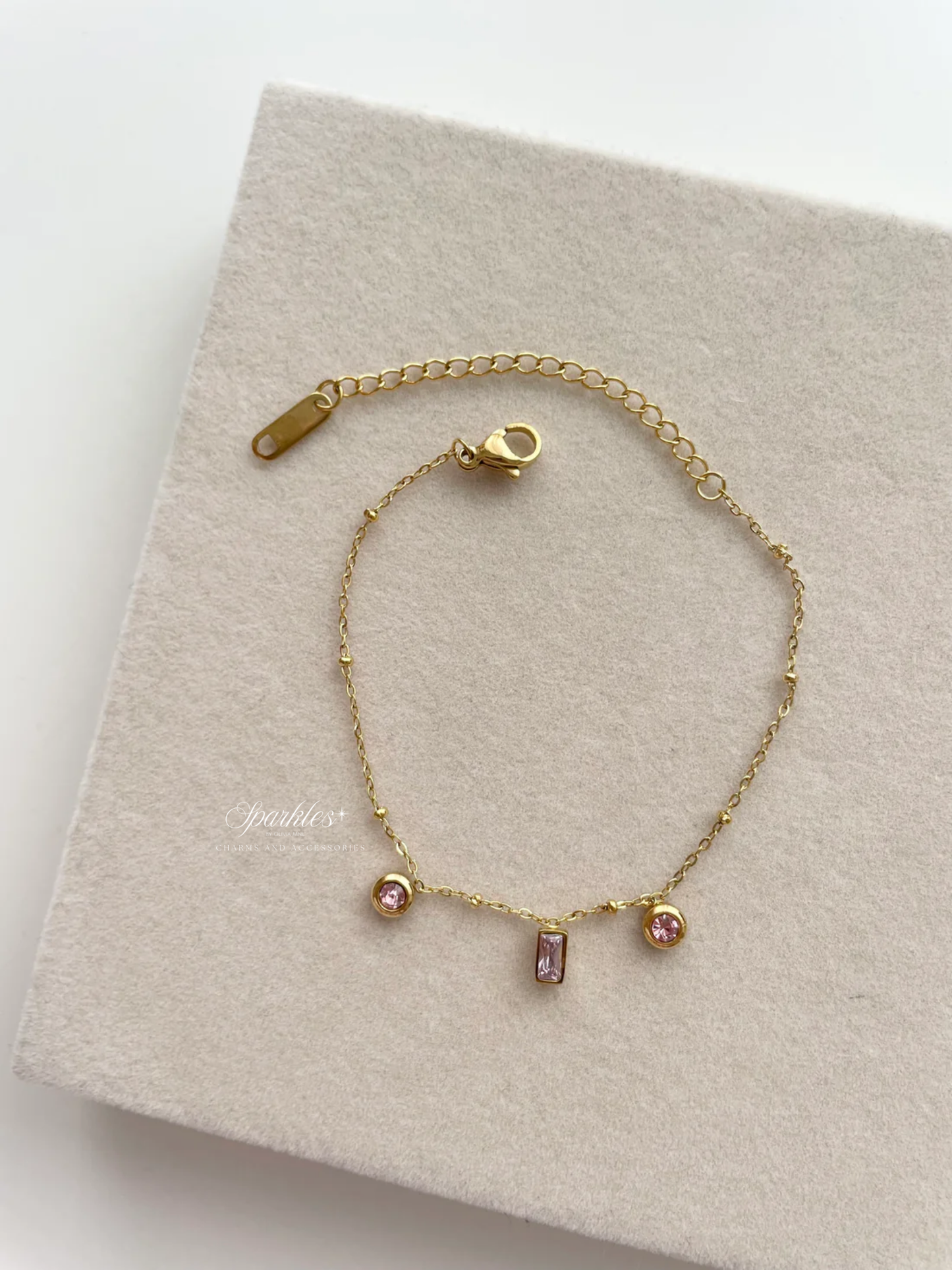 gb572 Dainty pink stone bracelet