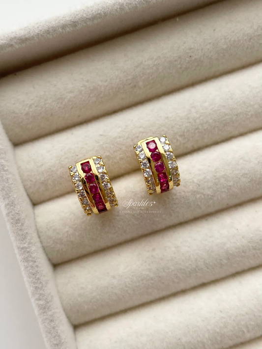 ge1469 Magenta stone hoop earrings