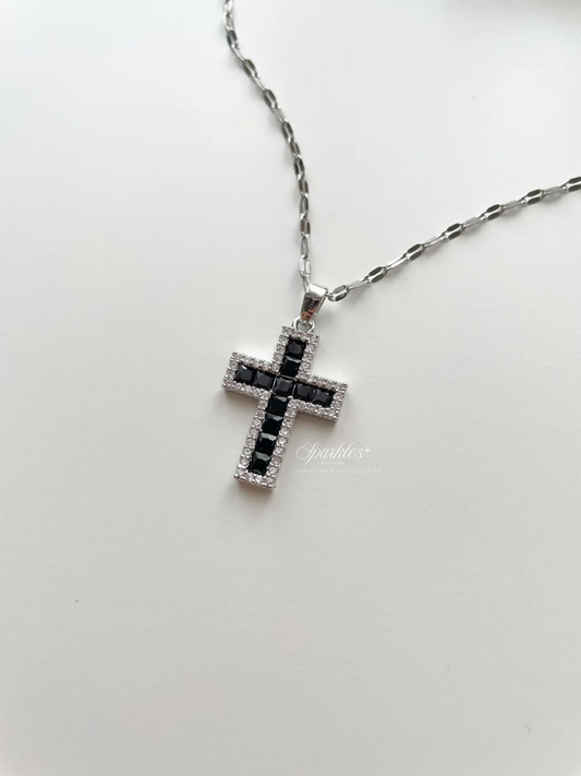 gn760 Black Cross silver necklace