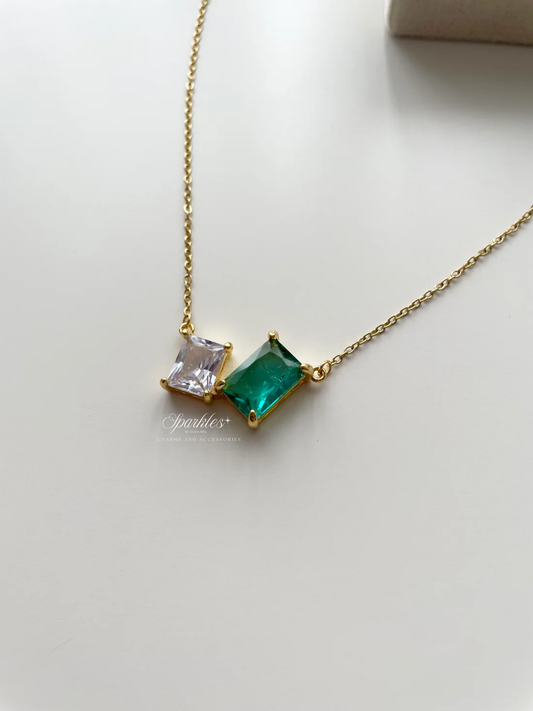 gn812 White and Emerald stone gold necklace