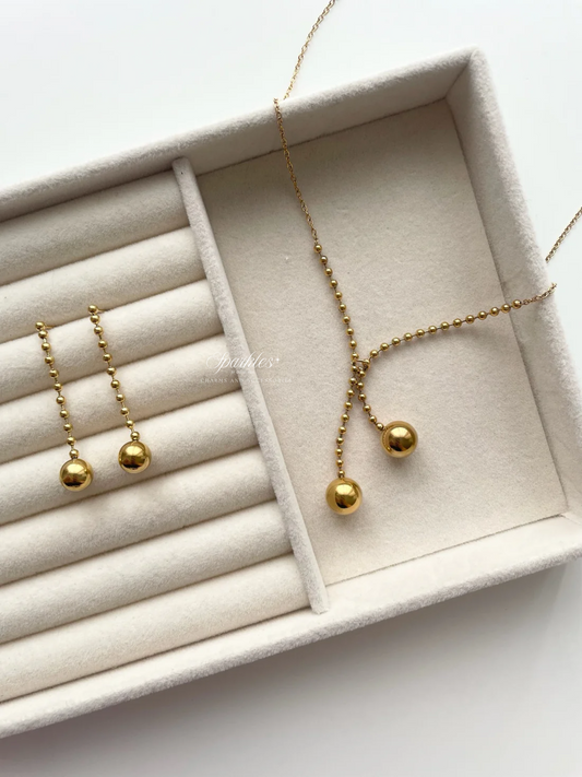 pset46 Ball Gold Necklace and earrings Set