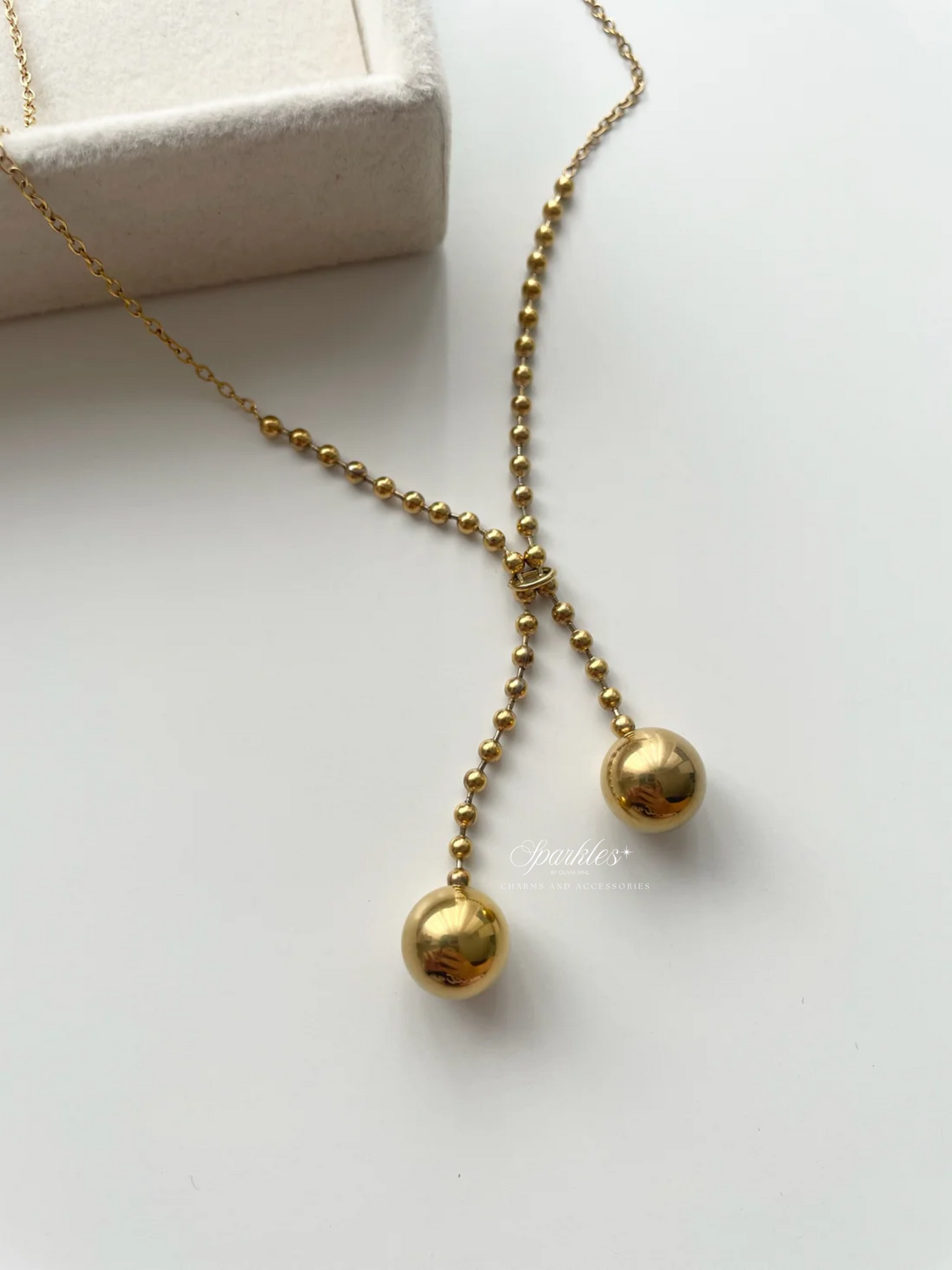 pset46 Ball Gold Necklace and earrings Set