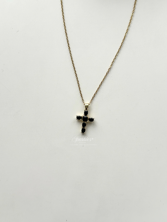 Dainty Black Cross Gold Necklace gn902