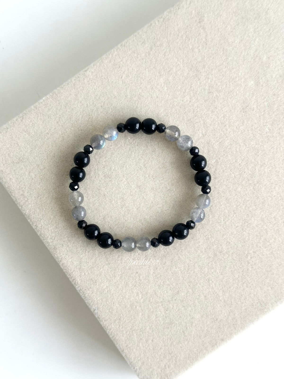 Rare Labradorite, Black Tourmaline & Obsidian Stone Bracelet with Sizes GP1