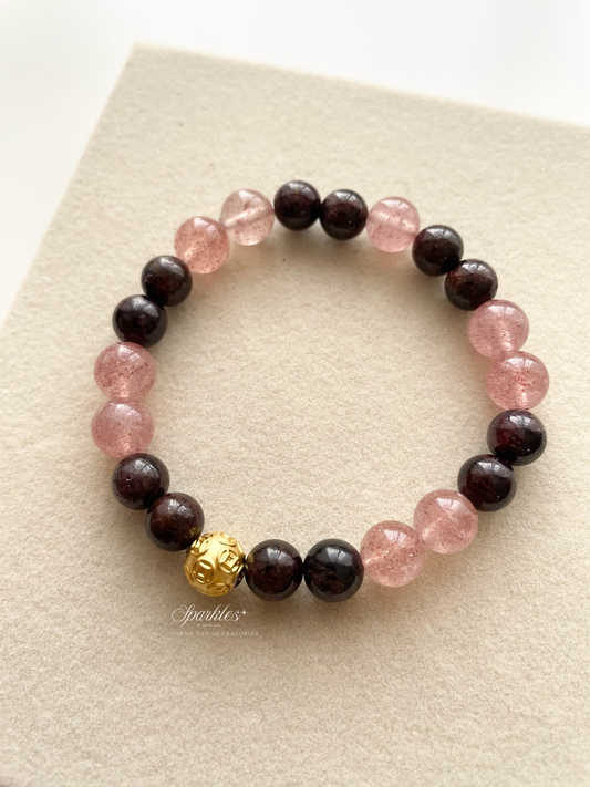 MB1 Moneyball in Garnet and Strawberry Quartz Stone Bracelet with Sizes