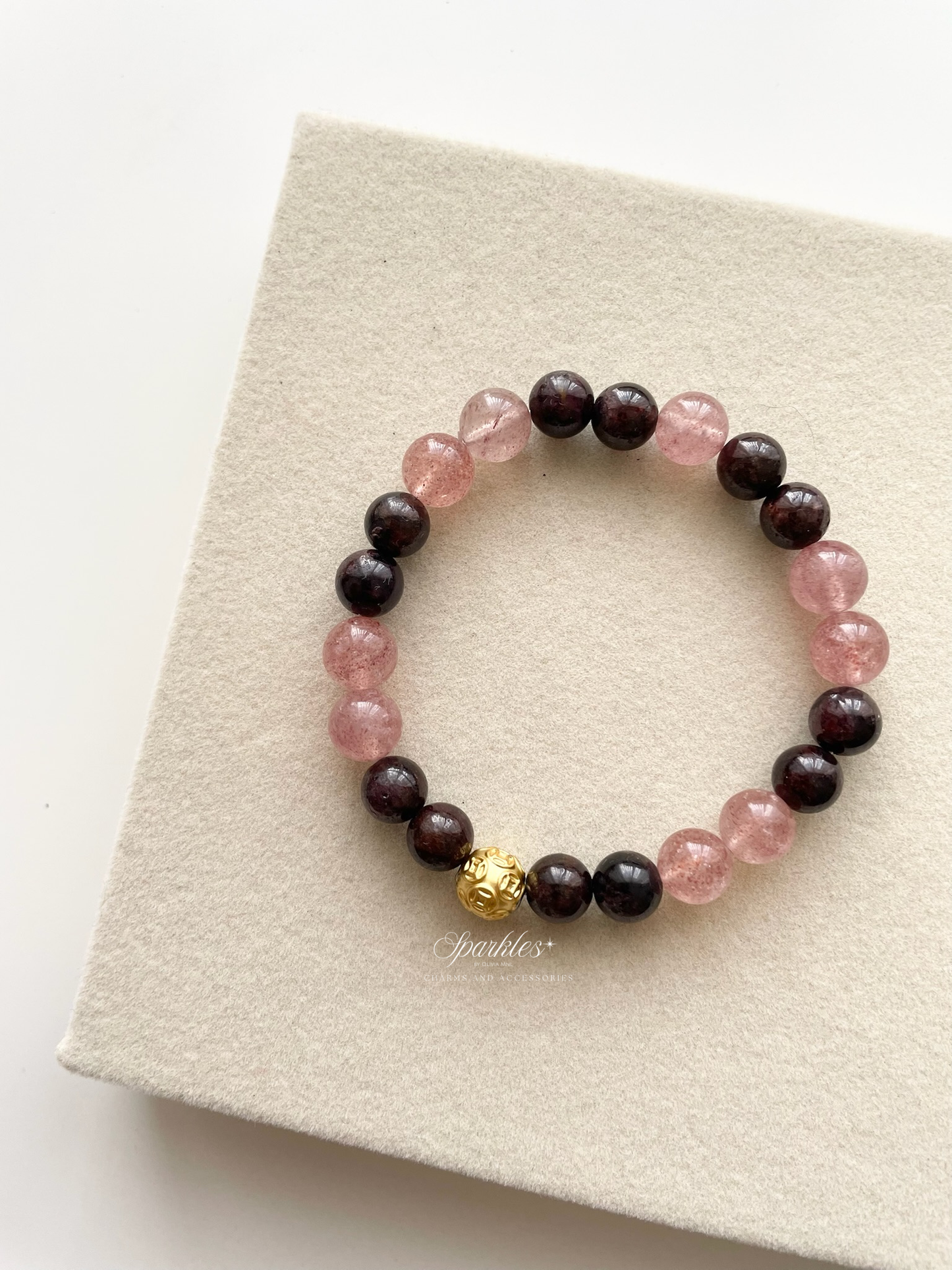MB1 Moneyball in Garnet and Strawberry Quartz Stone Bracelet with Sizes