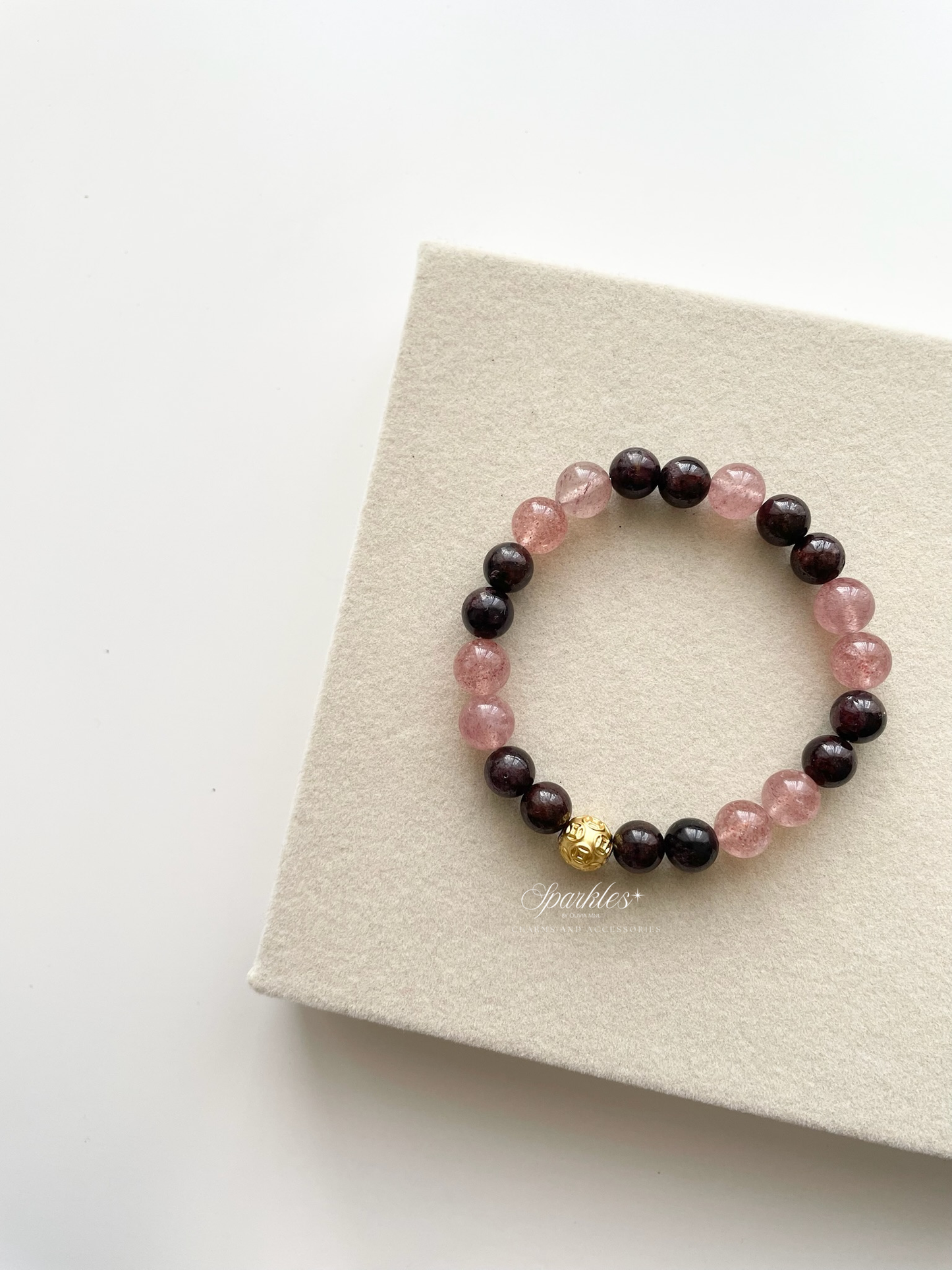 MB1 Moneyball in Garnet and Strawberry Quartz Stone Bracelet with Sizes