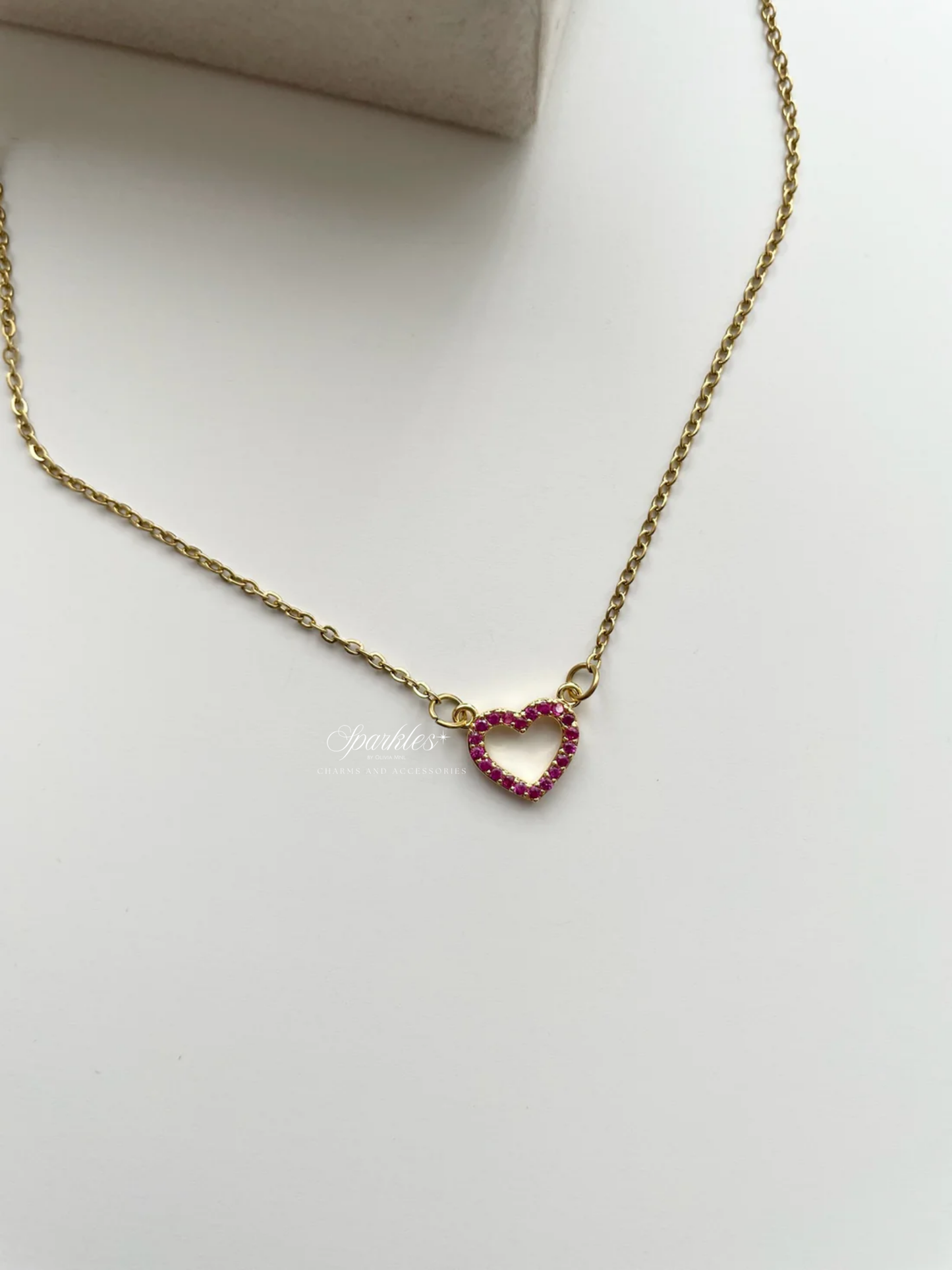 nset3 Magenta Stone Heart Gold Set