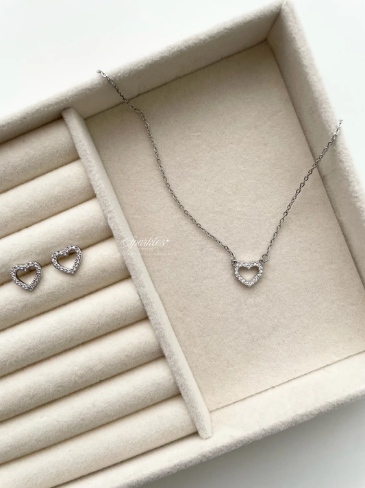 nset4 White Stone Heart Silver Set
