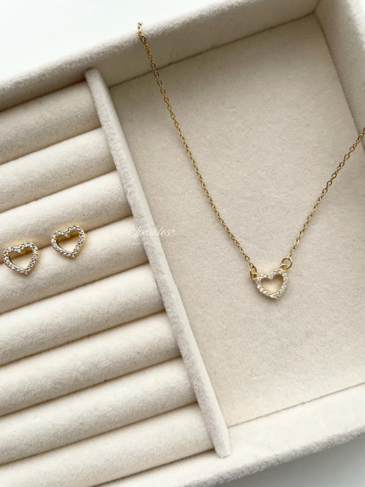 nset5 White Stone Heart Gold Set
