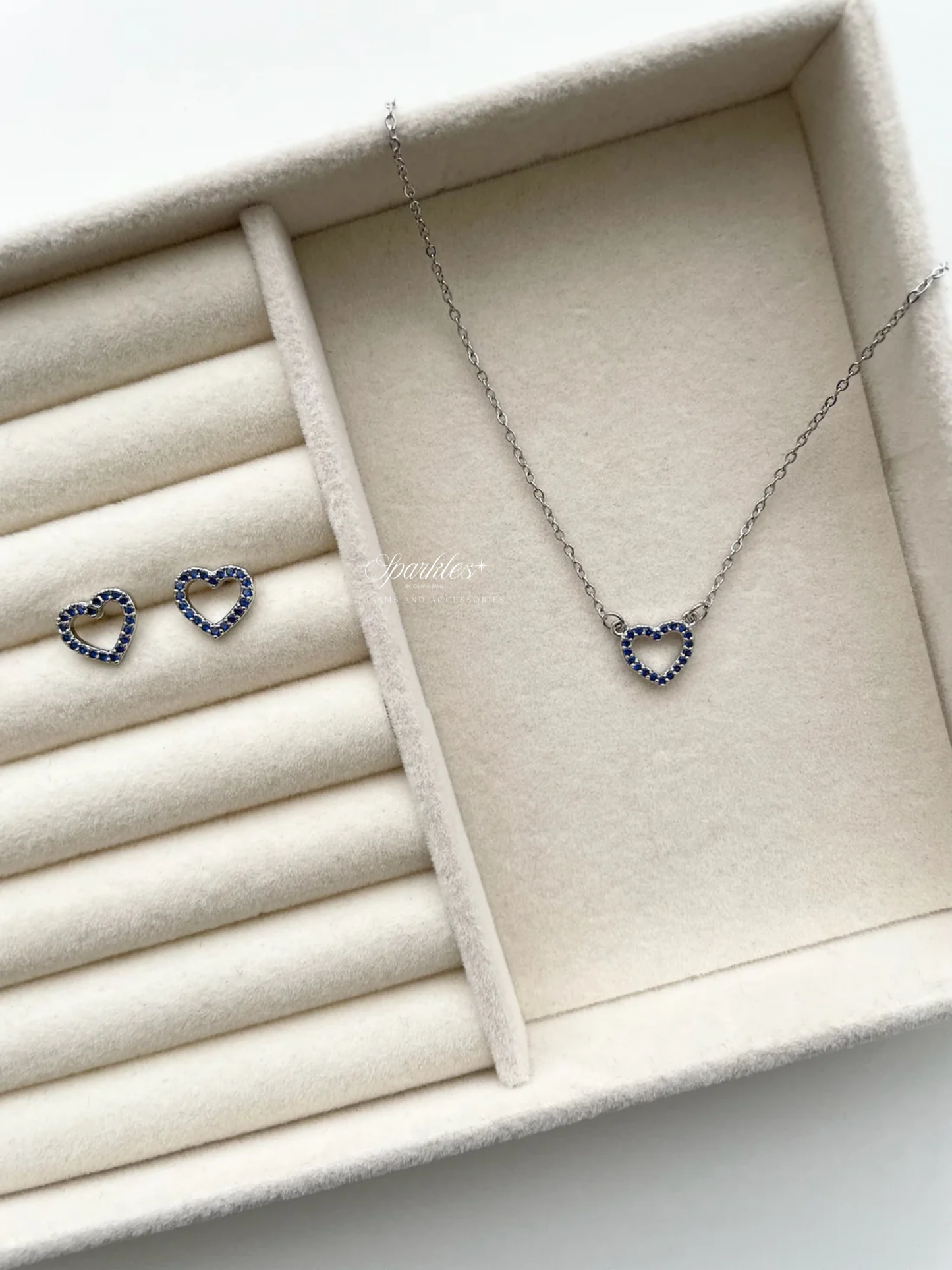 nset6 Blue Stone Heart Silver Set