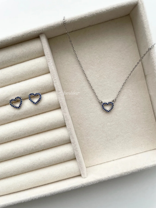 nset6 Blue Stone Heart Silver Set