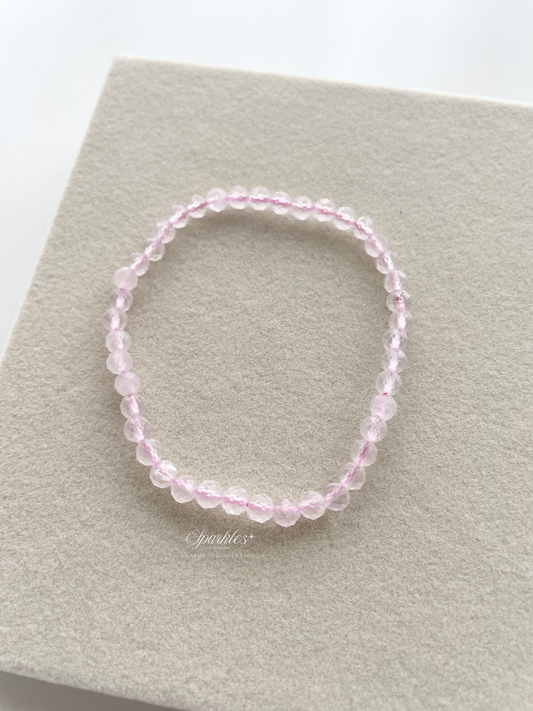 Sparkles15 Rose Quartz Faceted Stones Bracelet with Sizes 4mm