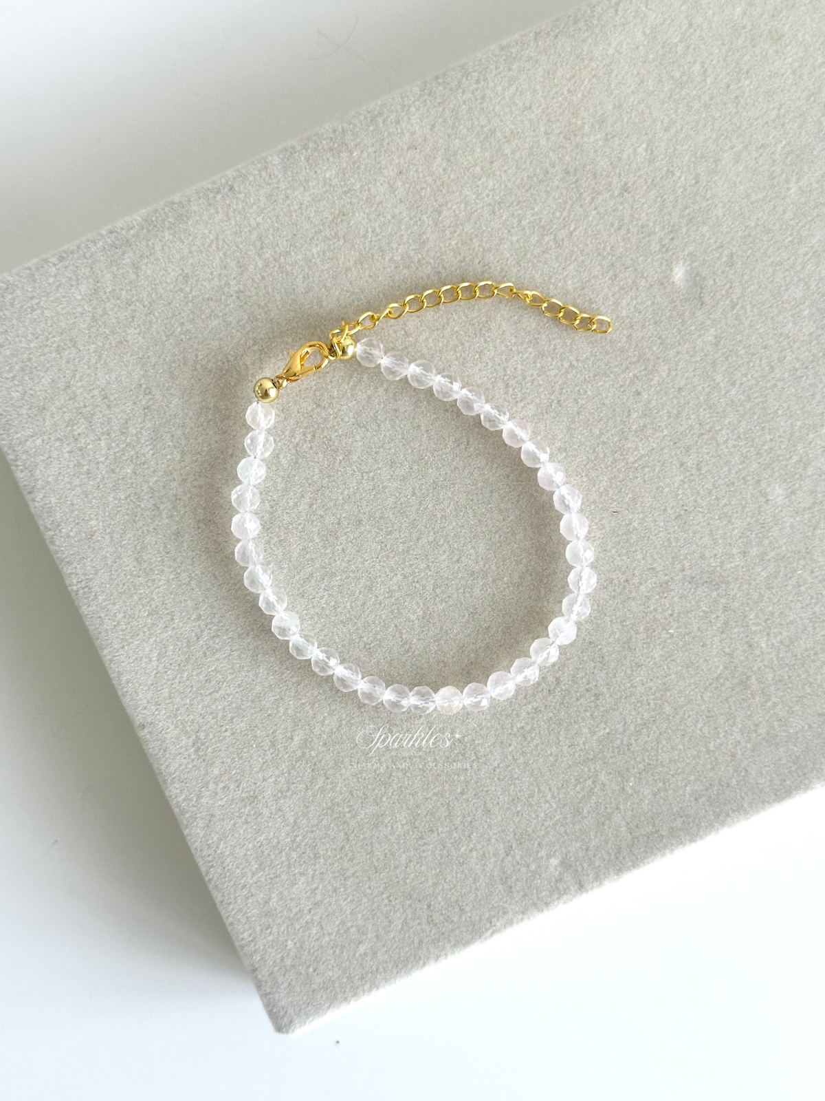 Sparkles6 Clear Quartz Faceted Beads Bracelet w/ Extender
