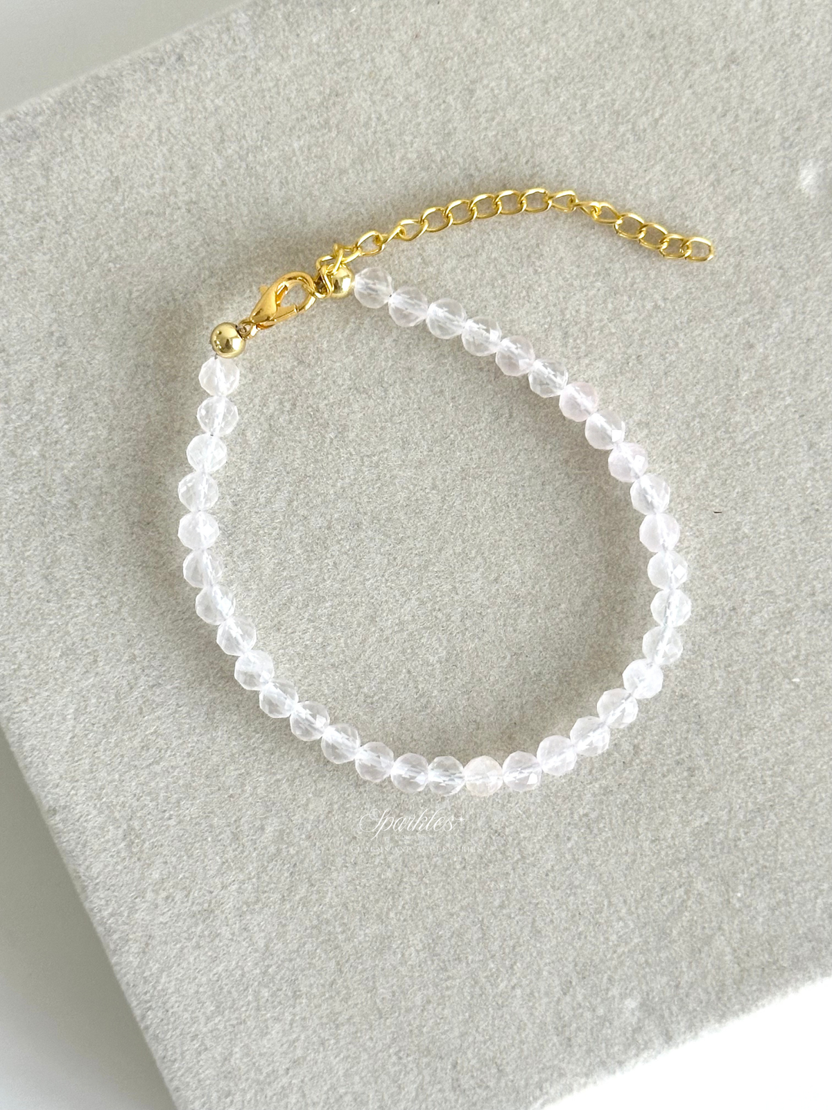 Sparkles6 Clear Quartz Faceted Beads Bracelet w/ Extender