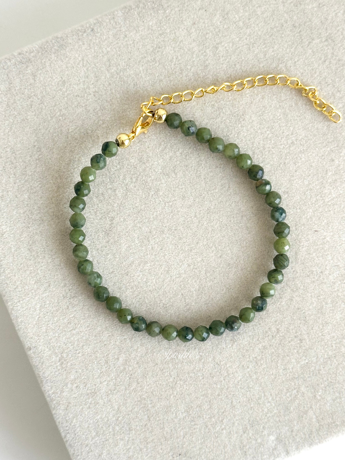 Sparkles9 Nephrite Jade Faceted Beads Bracelet w/ Extender